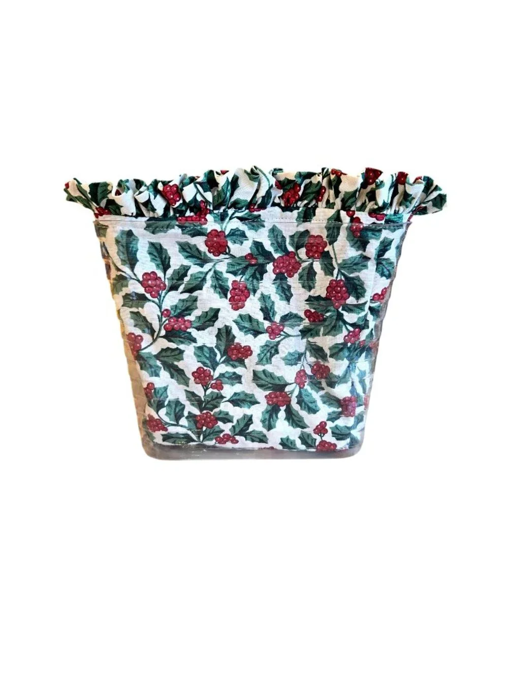 Longaberger Traditional Holly Christmas 100% Cotton Square Fabric Basket Liner